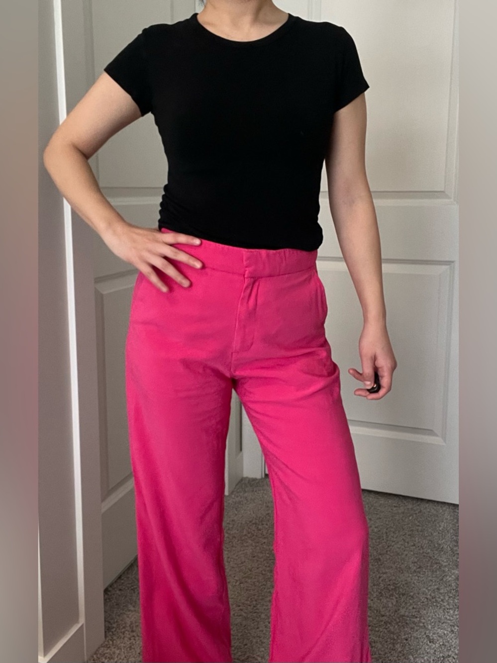 H&M Bright Pink High-Waist Wide Leg Pants - Size US 6